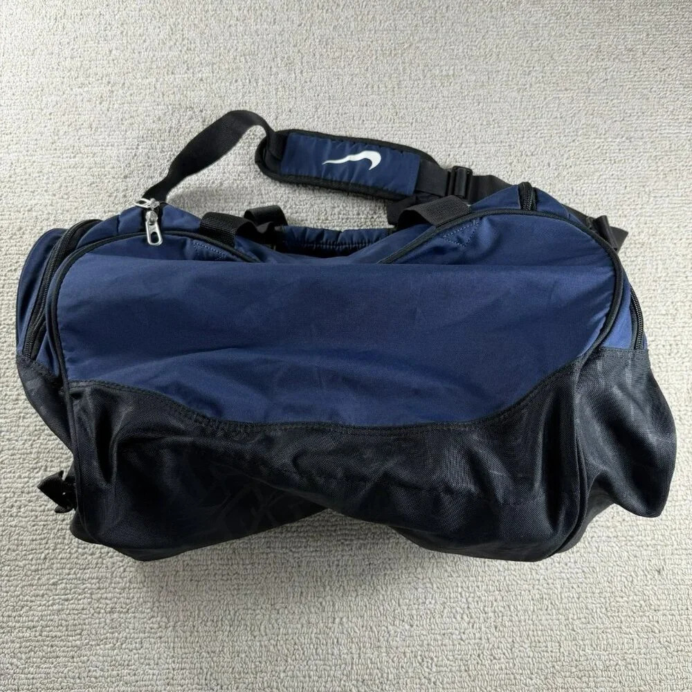 Nike Brasilia Large Logo Gym Duffel Bag Blue Black